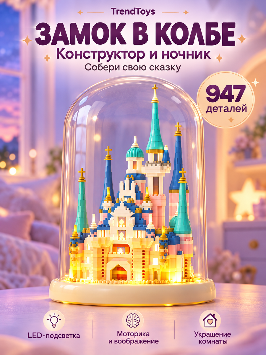 Изображение товара Конструктор TrendToys Замок в колбе ночник 947 дет.