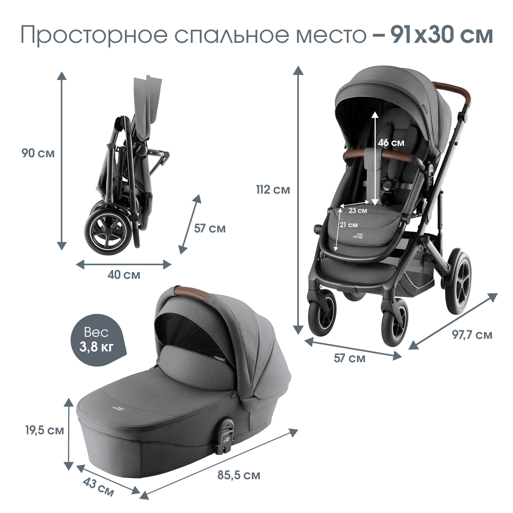 Коляска 2в1 Britax Roemer Smile 5Z Style Mineral Grey 0+ серый - фото 13