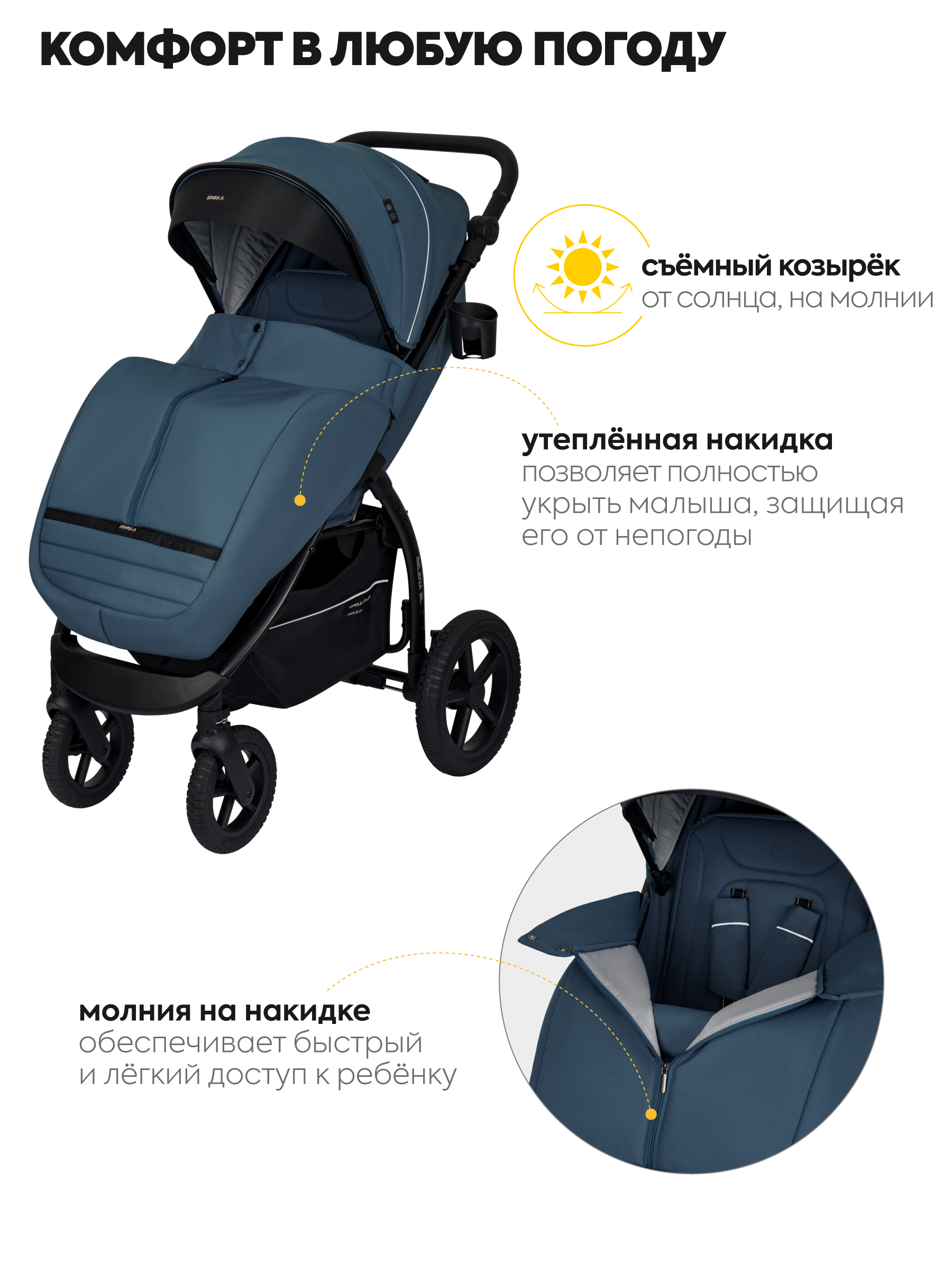 Коляска прогулочная JOVOLA Selena SL, всесезонная синий - фото 7