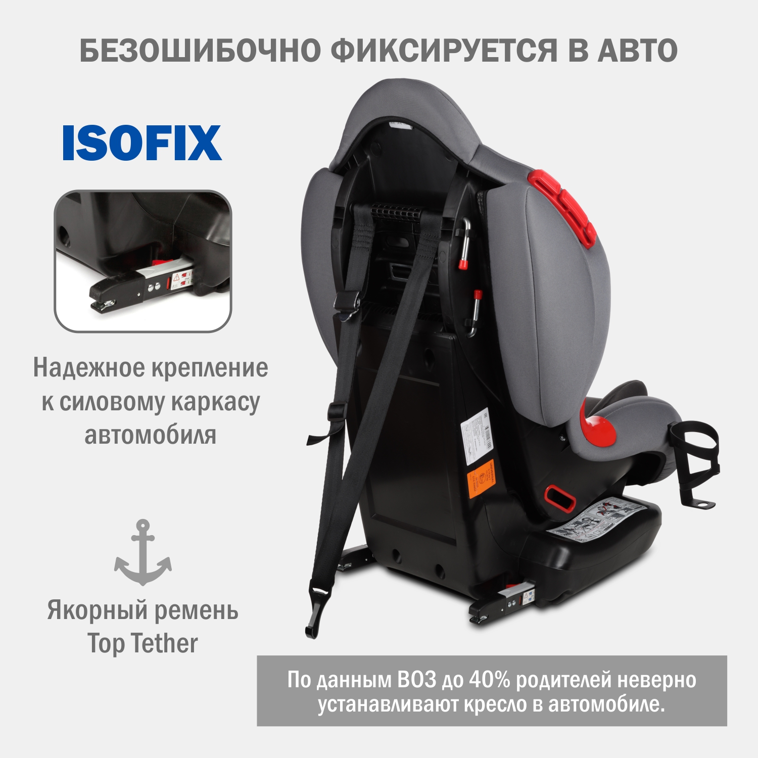 Автокресло SIGER Кокон Isofix lux 1/2 (9-25 кг) серый - фото 8