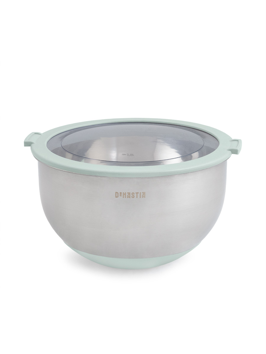 Миска DeNASTIA с прозрачной крышкой 3 л нерж.сталь ментол A000341 - фото 7