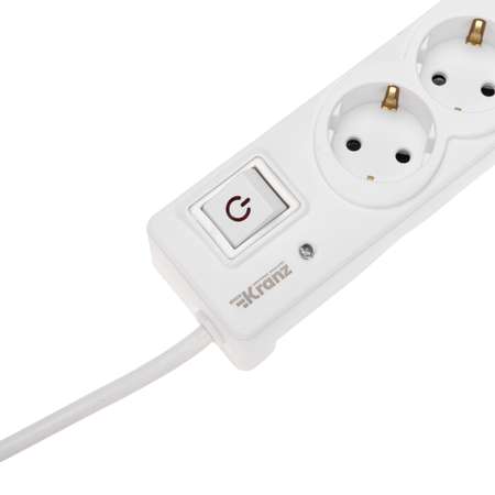Фильтр сетевой Kranz 3 метра 5 гнезд с автовыключением 2 USB белый