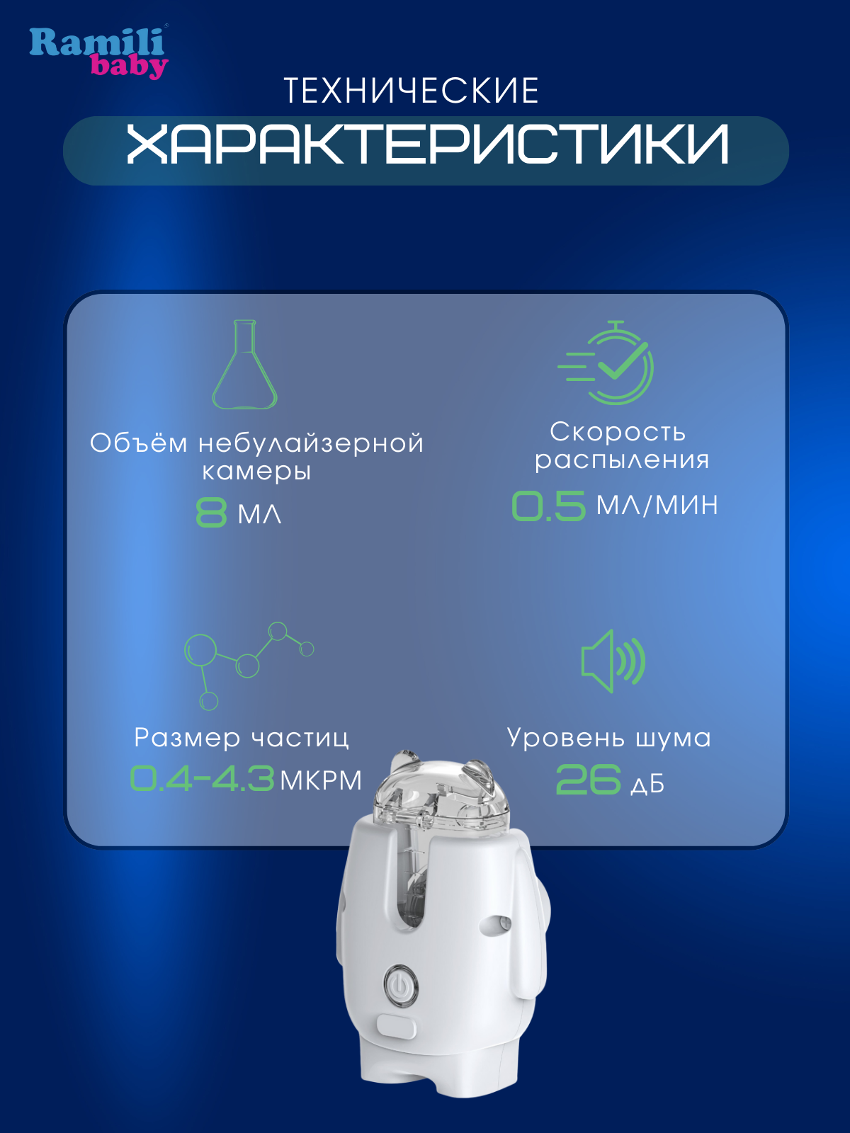 Ингалятор-небулайзер Ramili NR500 портативный автономный - фото 5