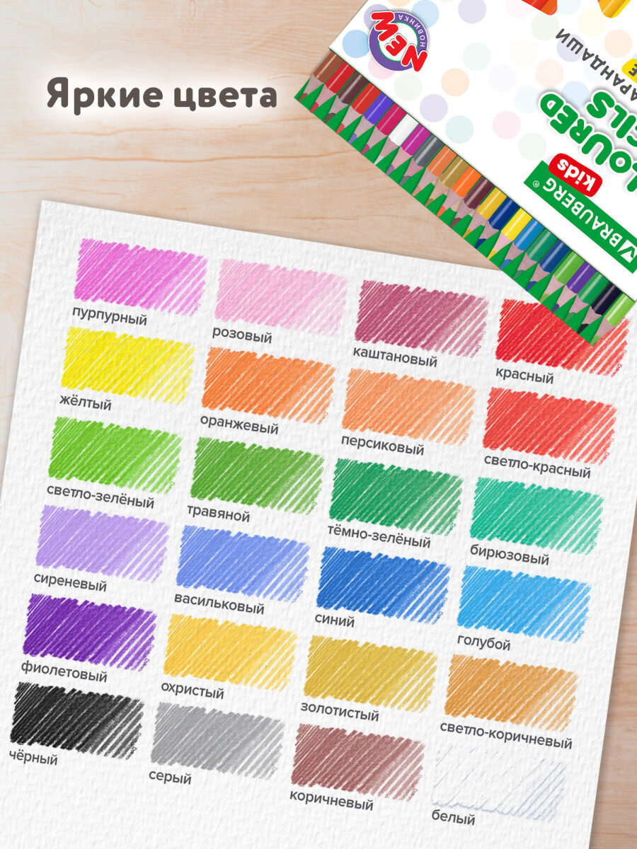 Карандаши цветные Brauberg 24 шт. - фото 4