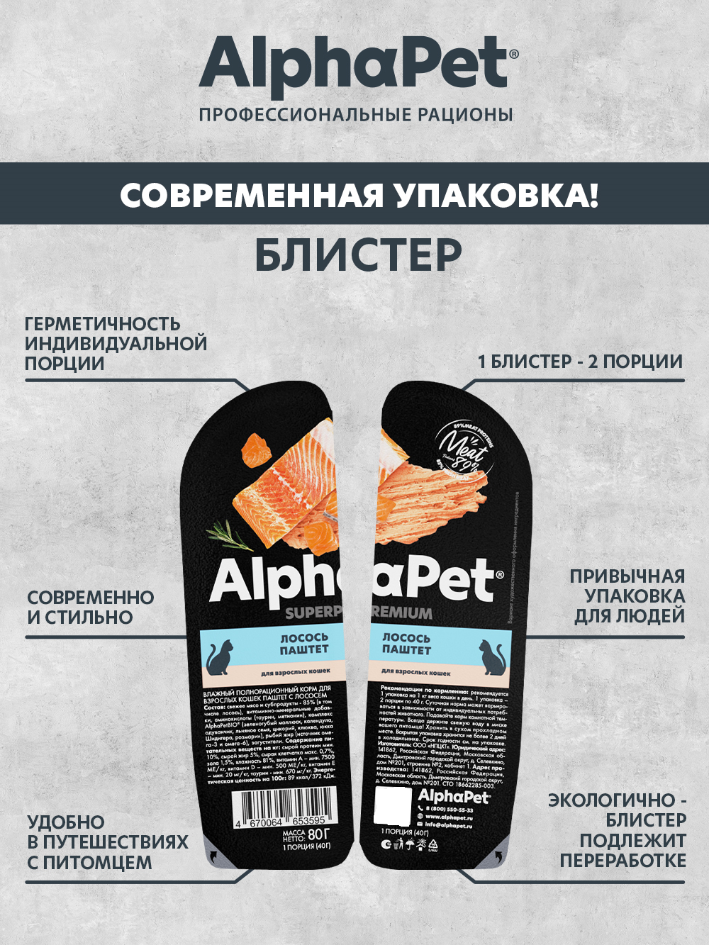 Влажный корм для кошек AlphaPet паштет с лососем - фото 3