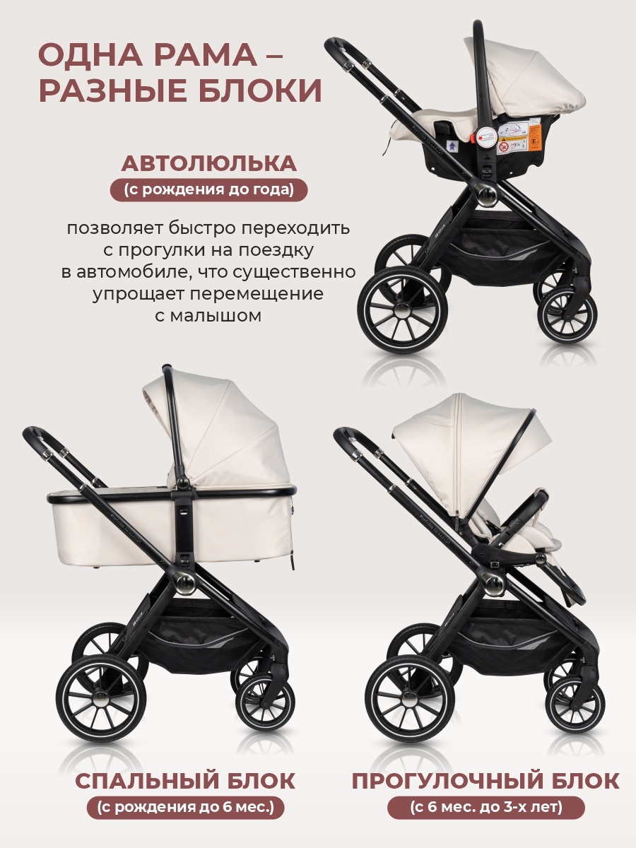 Коляска 3в1 Farfello Belleza бежевый - фото 2