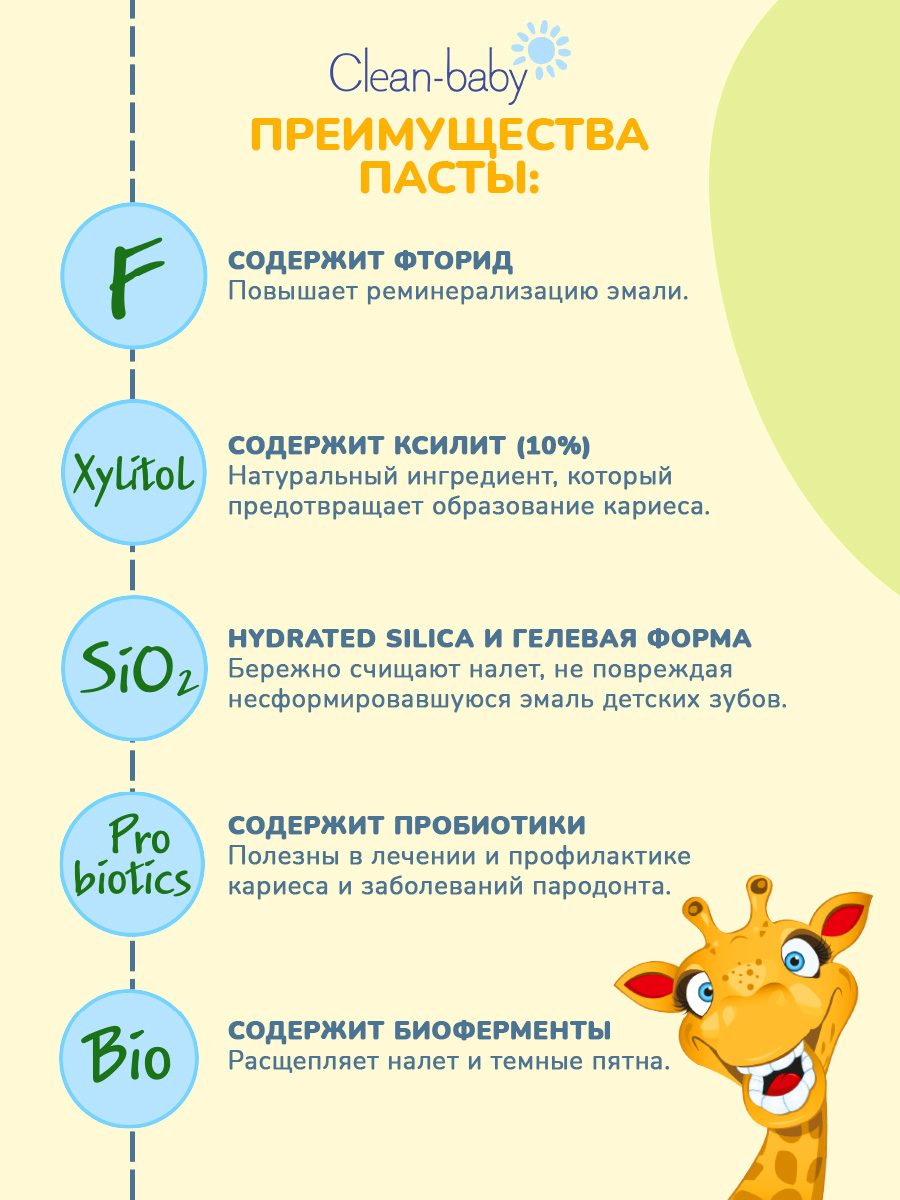 Зубная паста, зубная щетка Clean-baby с фтором - фото 2