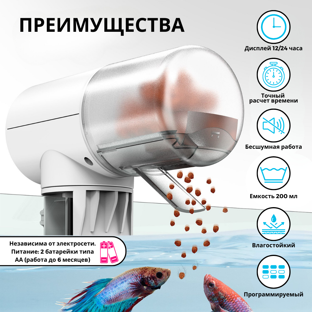 Автоматическая кормушка для рыб ZooWell Smart белая (с регулировкой порций) - фото 2