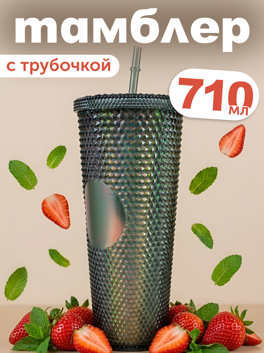 Изображение товара Многоразовый стакан iLikeGift 710 мл с крышкой и трубочкой для холодных напитков