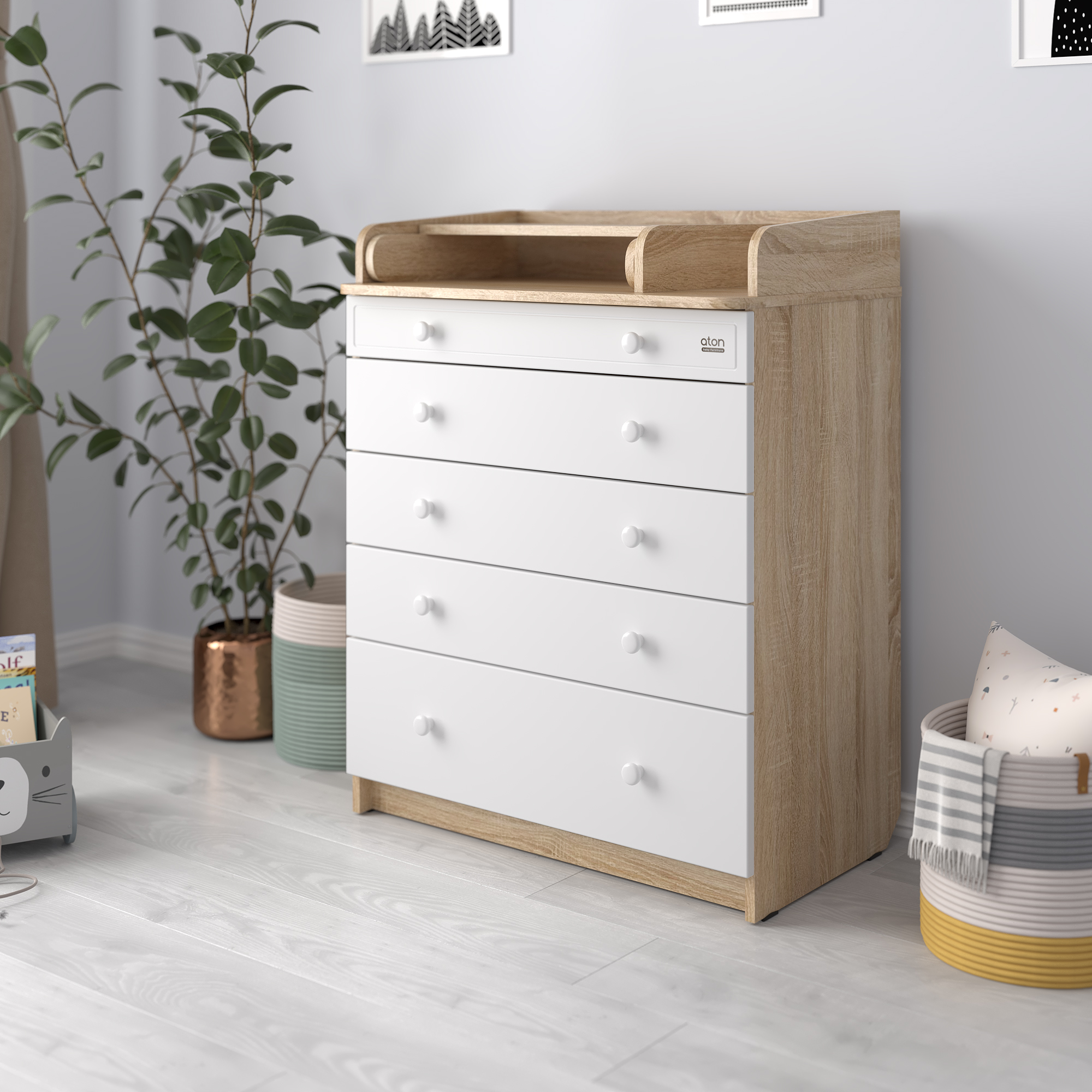 Комод пеленальный aton baby furniture Elio (дуб сонома, белый) - фото 5