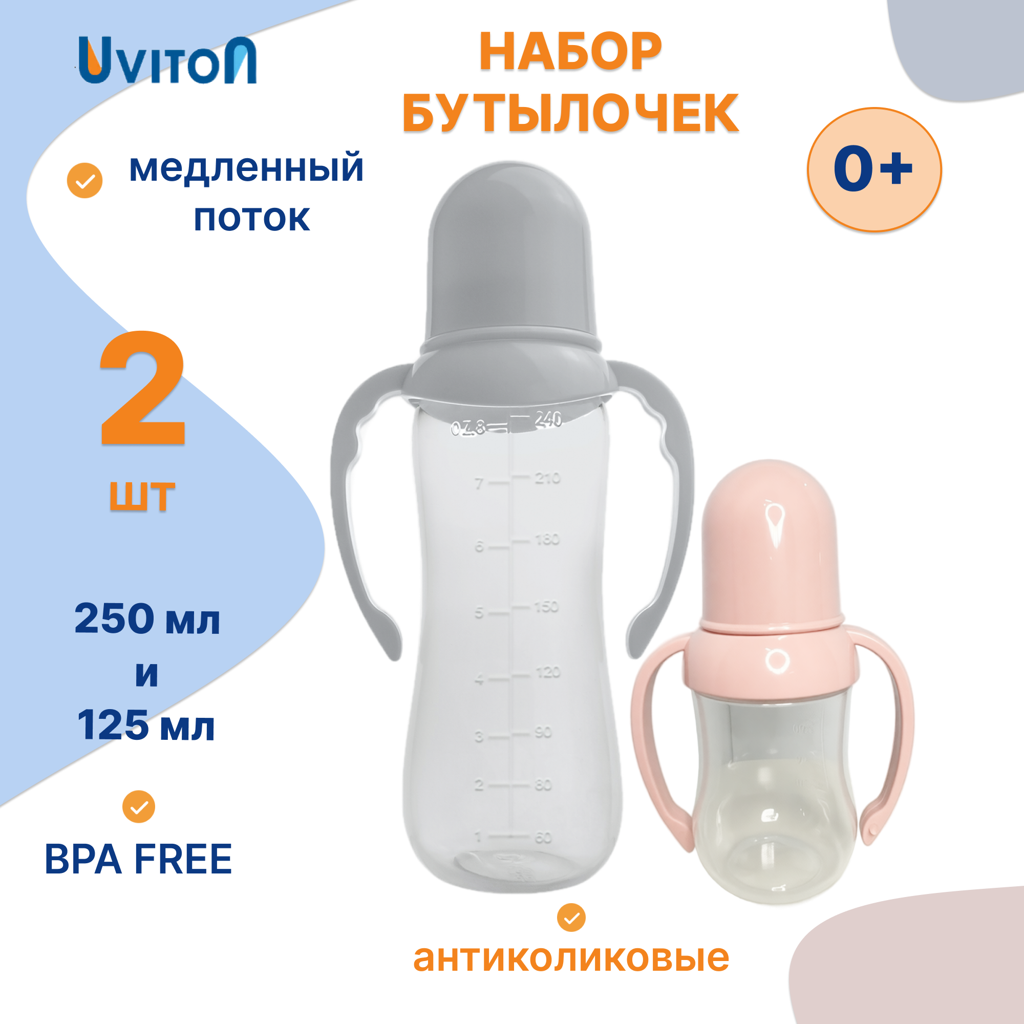Бутылочка Uviton Anti-Colic 250 мл 2 шт. - фото 2