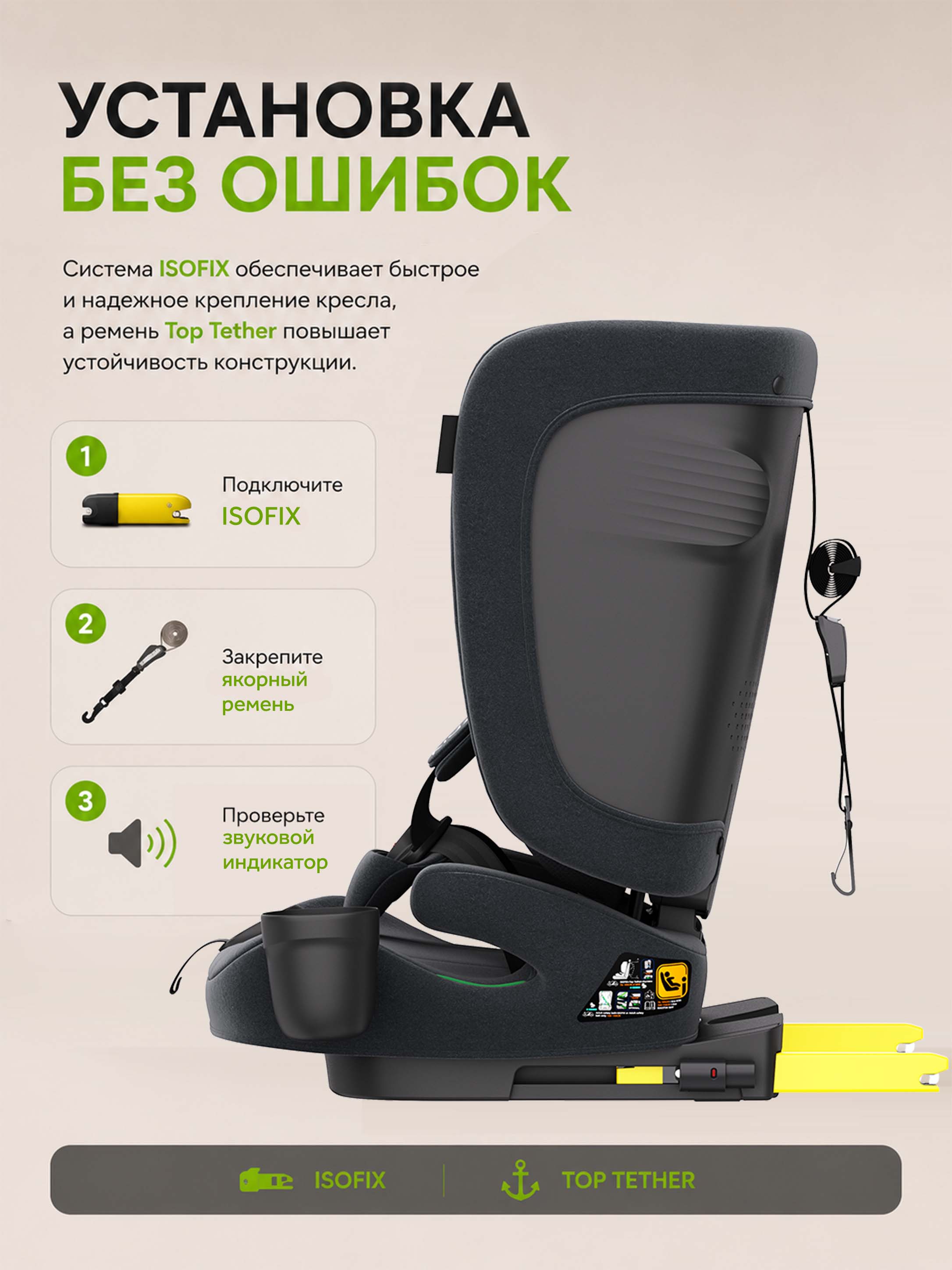 Автокресло Kidzi ORIO i-SIZE Isofix 1/2/3 (9-36 кг) серый - фото 5