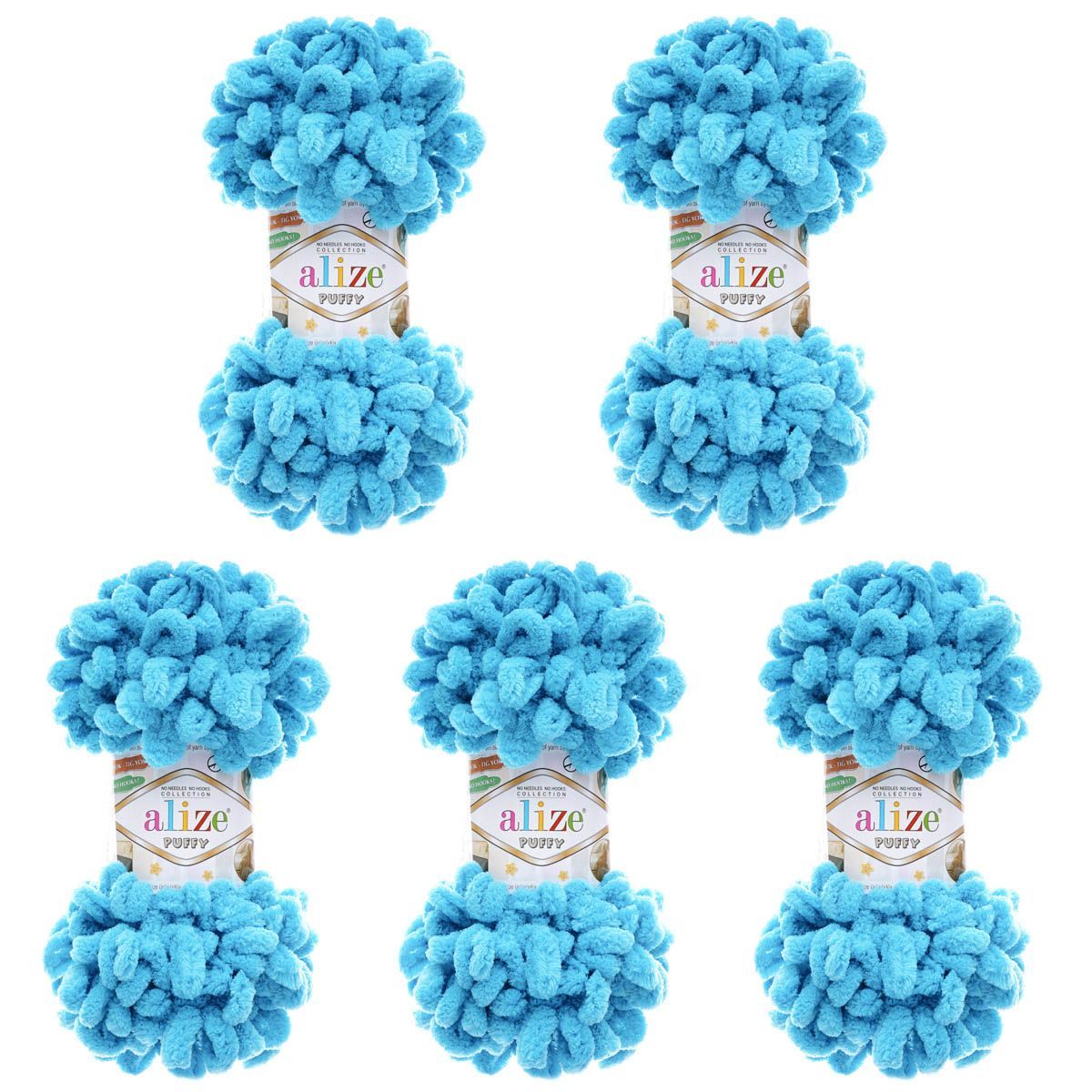 Пряжа для вязания Alize puffy 100 г 9 м микрополиэстер фантазийная плюшевая 16 голубой Сочи 5 мотков - фото 3