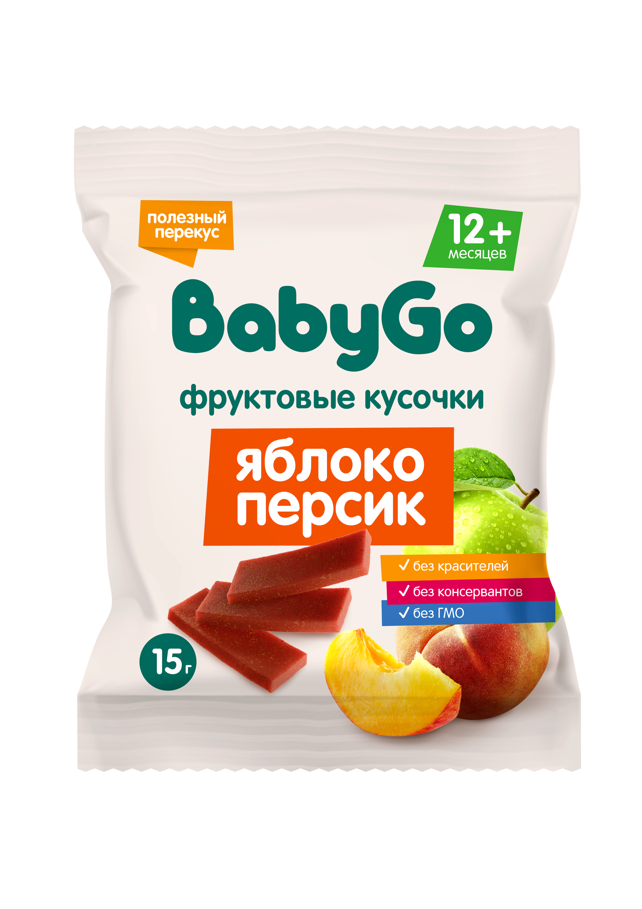 Фруктовые кусочки BabyGo из персиков и яблок с 12 мес 15 г - фото 1