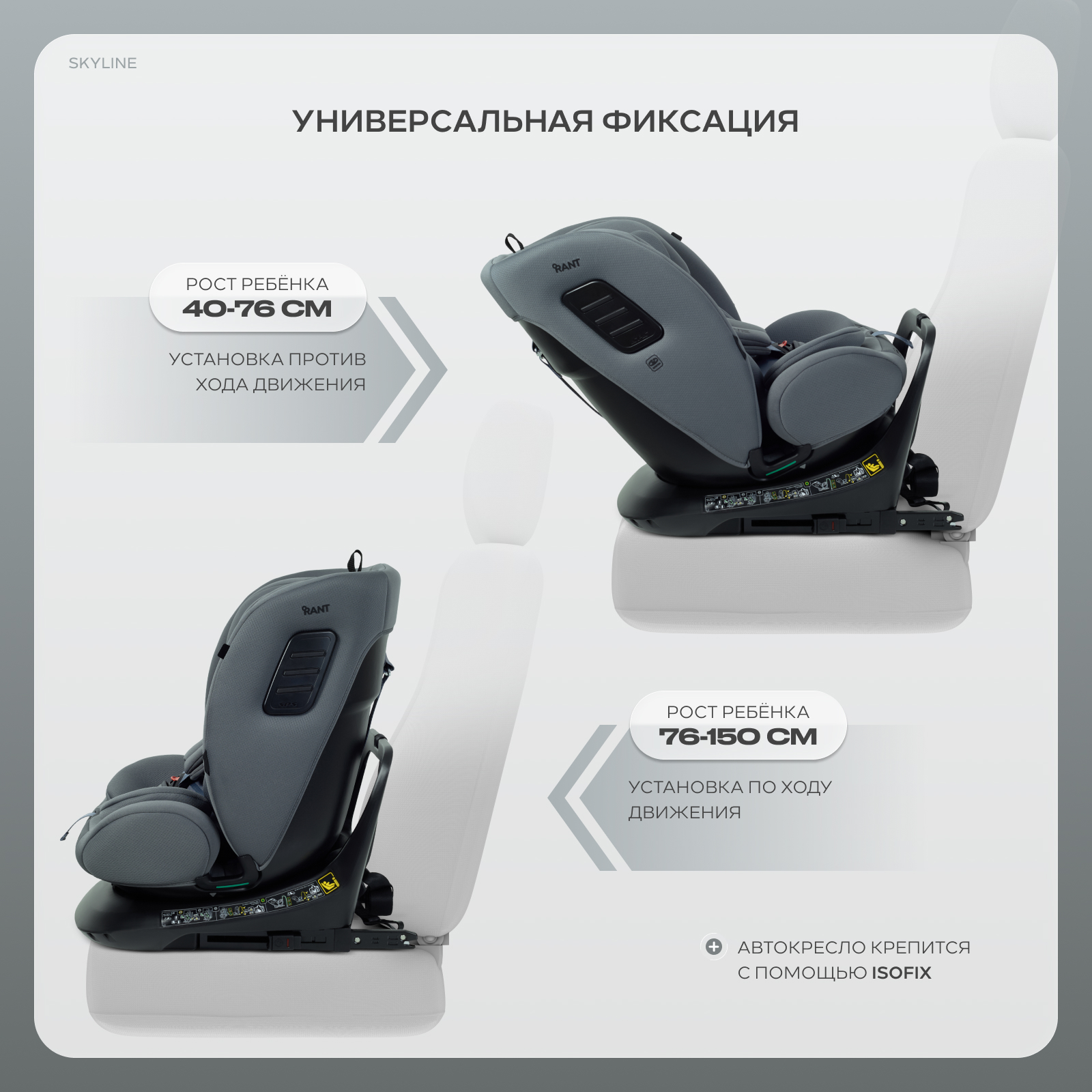 Автокресло Rant Skyline isofix Isofix 0+/1/2/3 (0-36 кг) серый - фото 4