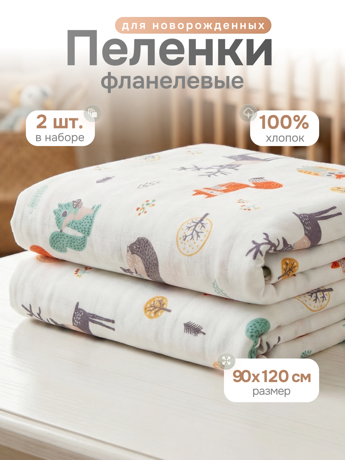 Пелёнка Чудо-Чадо Тренды фланель 85х120 см 2 шт. - фото 1