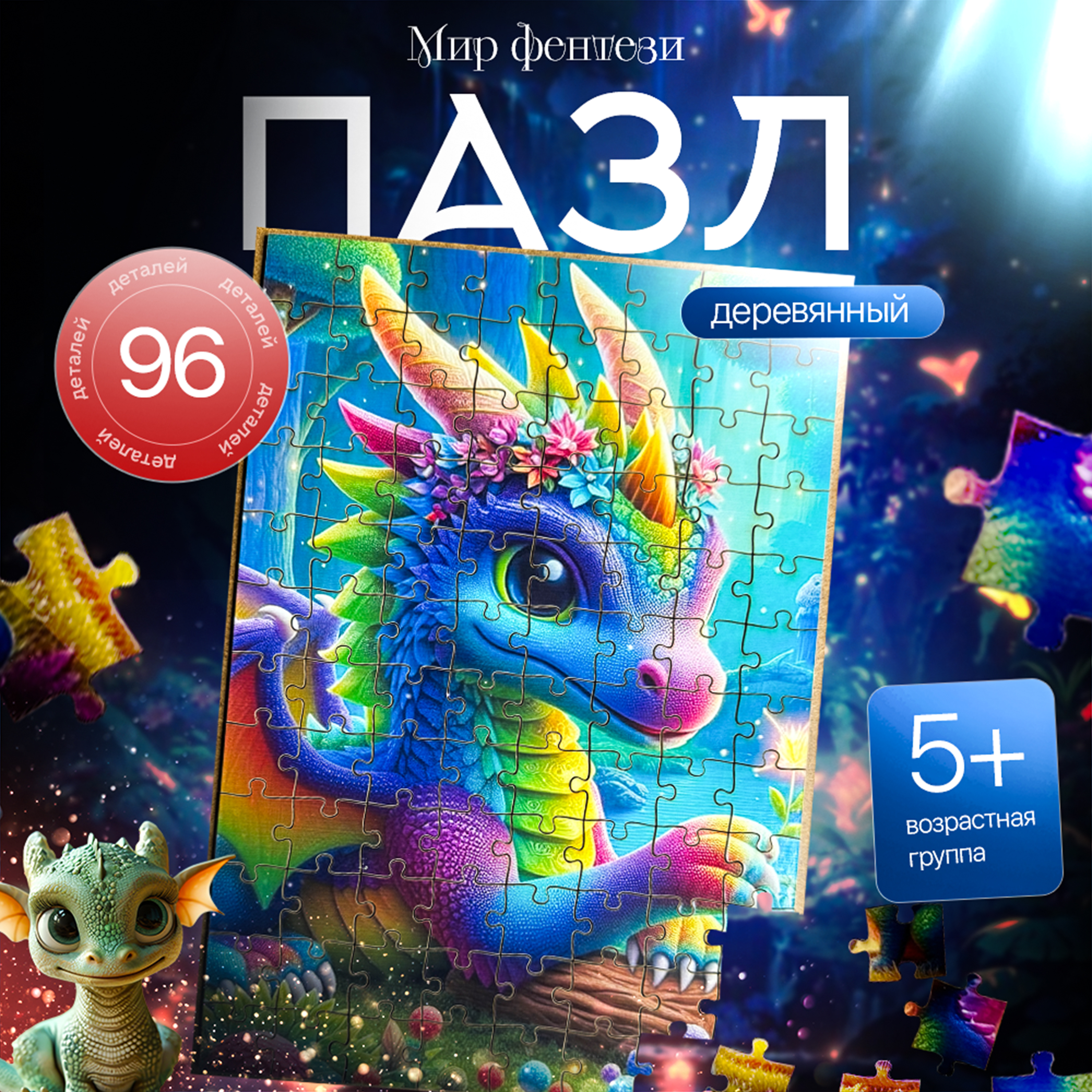 Пазл Eco Magic Puzzles Радужный дракон деревянный - фото 1