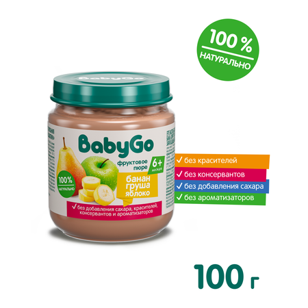 Пюре BabyGo Банан-груша-яблоко с 6 мес 100 г