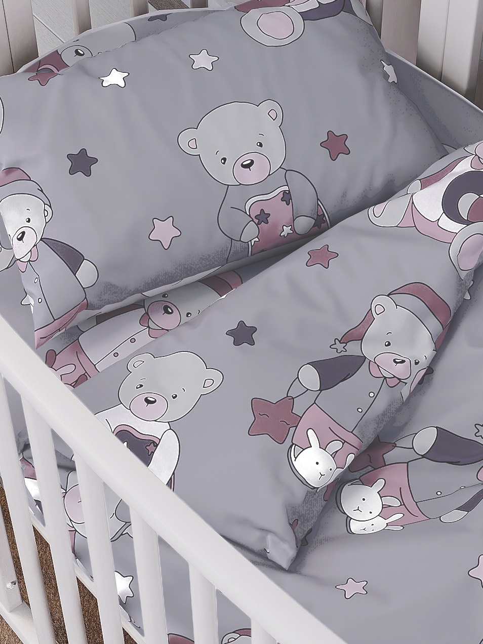 Комплект постельного белья Lemony kids Mishele Серо-фиолетовый 3 предмета - фото 4