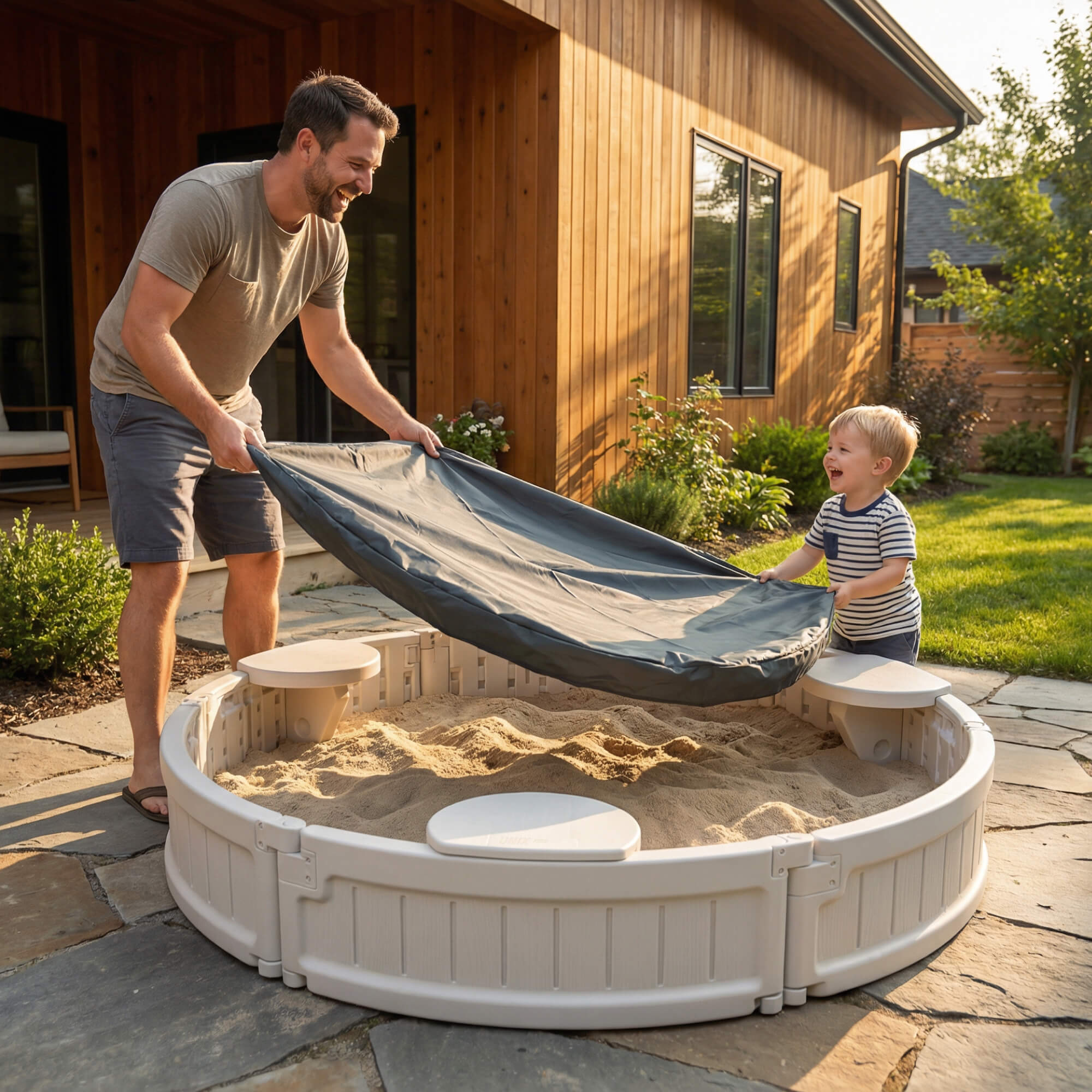 Песочница детская круглая UNIX Kids 120 см пластиковая 3 сиденья + тент - фото 15