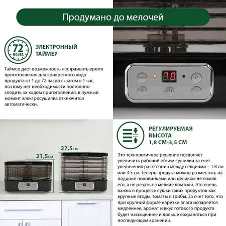 Дегидратор сушилка для овощей MARTA MT-1949 5 поддонов/черный жемчуг