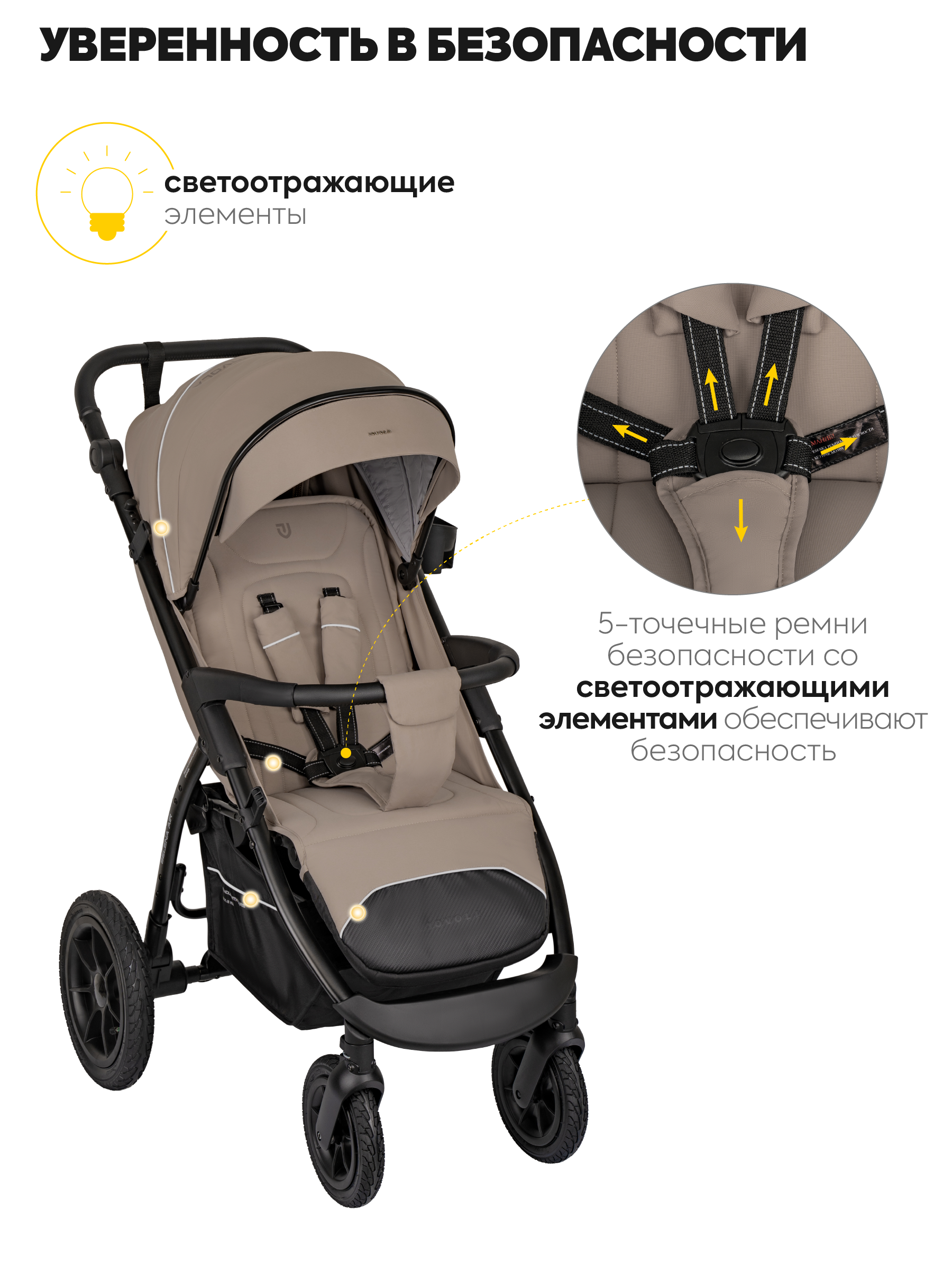 Коляска прогулочная JOVOLA SELENA Air 2025 с сумкой бежевый - фото 4