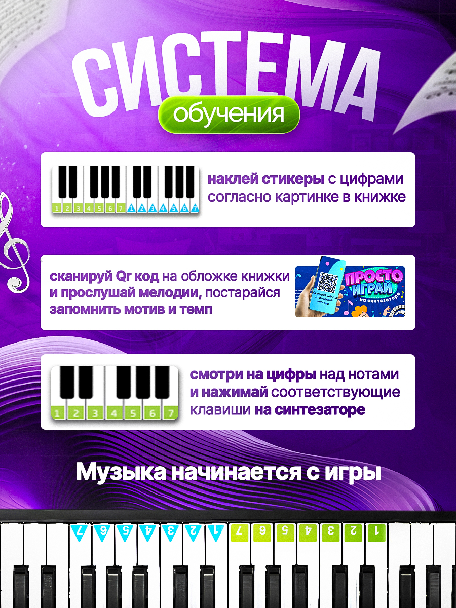 Синтезатор детский 61 клавиша BelliniToys пианино с Системой Обучения - фото 3