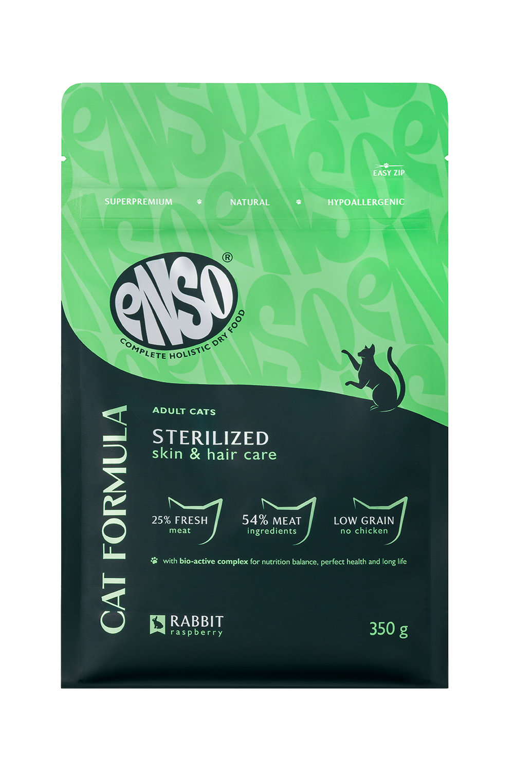 Корм сухой для стерилизованных кошек ENSO Cat formula Sterilized со свежим кроликом с добавлением малины 0.35кг - фото 1