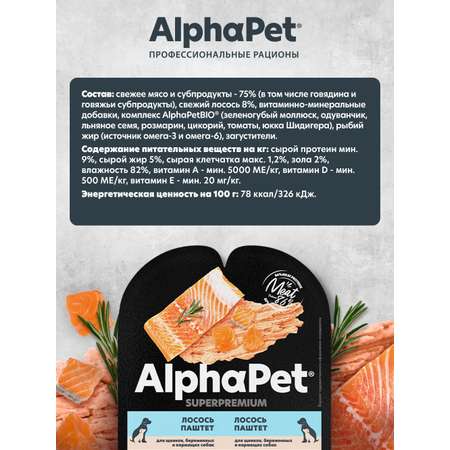 Паштет AlphaPet для щенков/беременных и кормящих собак Superpremium ламистер лосось 100г