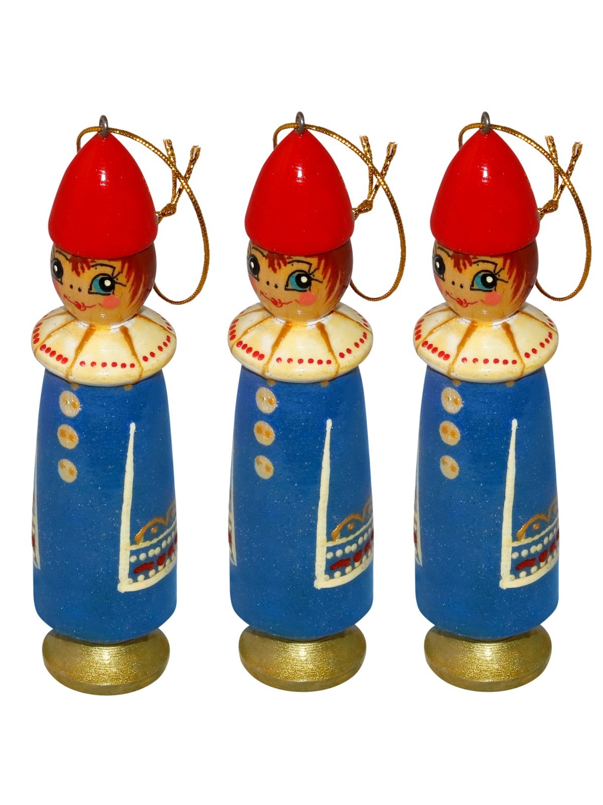 Елочная игрушка Хохлома Оптом деревянная фигурка Девочка 3 шт - фото 1