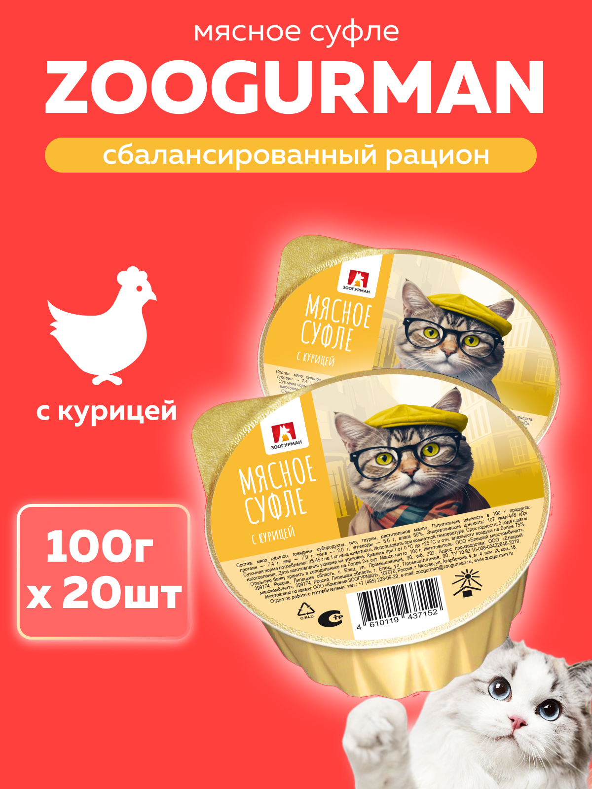 Корм влажный Зоогурман Мясное суфле с курицей 100 гр х 20 шт - фото 1
