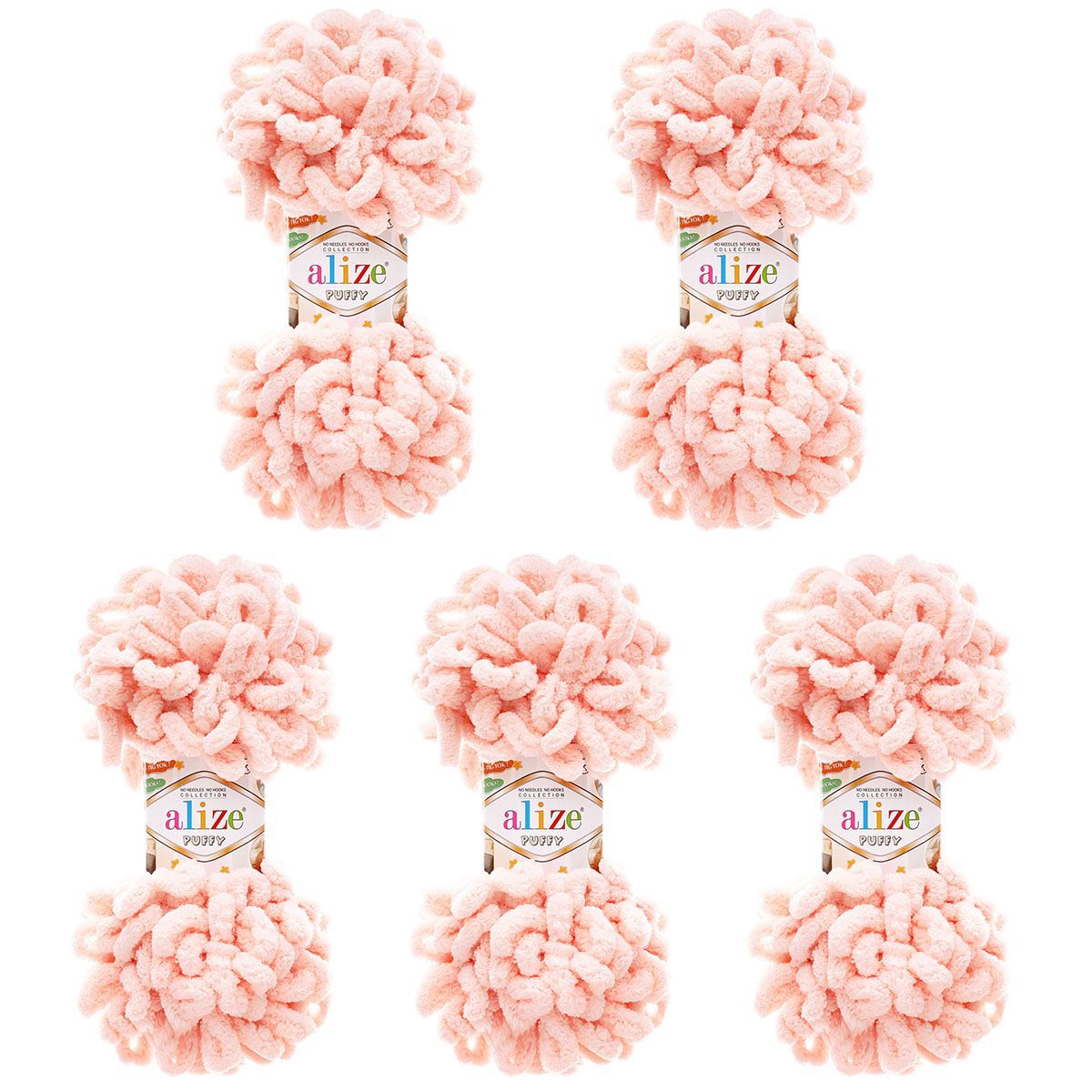 Пряжа для вязания Alize puffy 100 г 9 м микрополиэстер фантазийная плюшевая 340 пудровый 5 мотков - фото 3