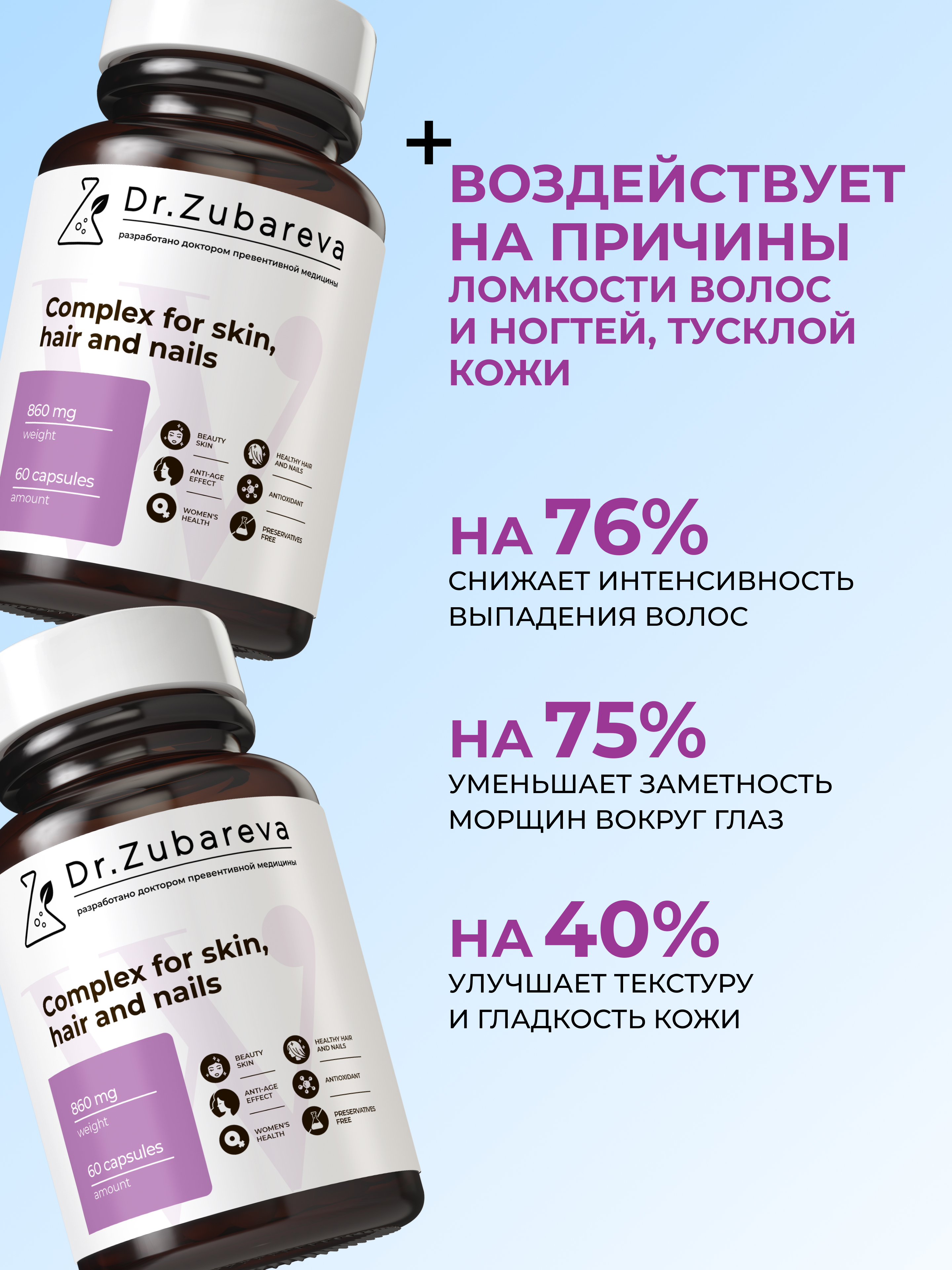 60 капсул Dr. Zubareva Комплекс для кожи волос ногтей - фото 2