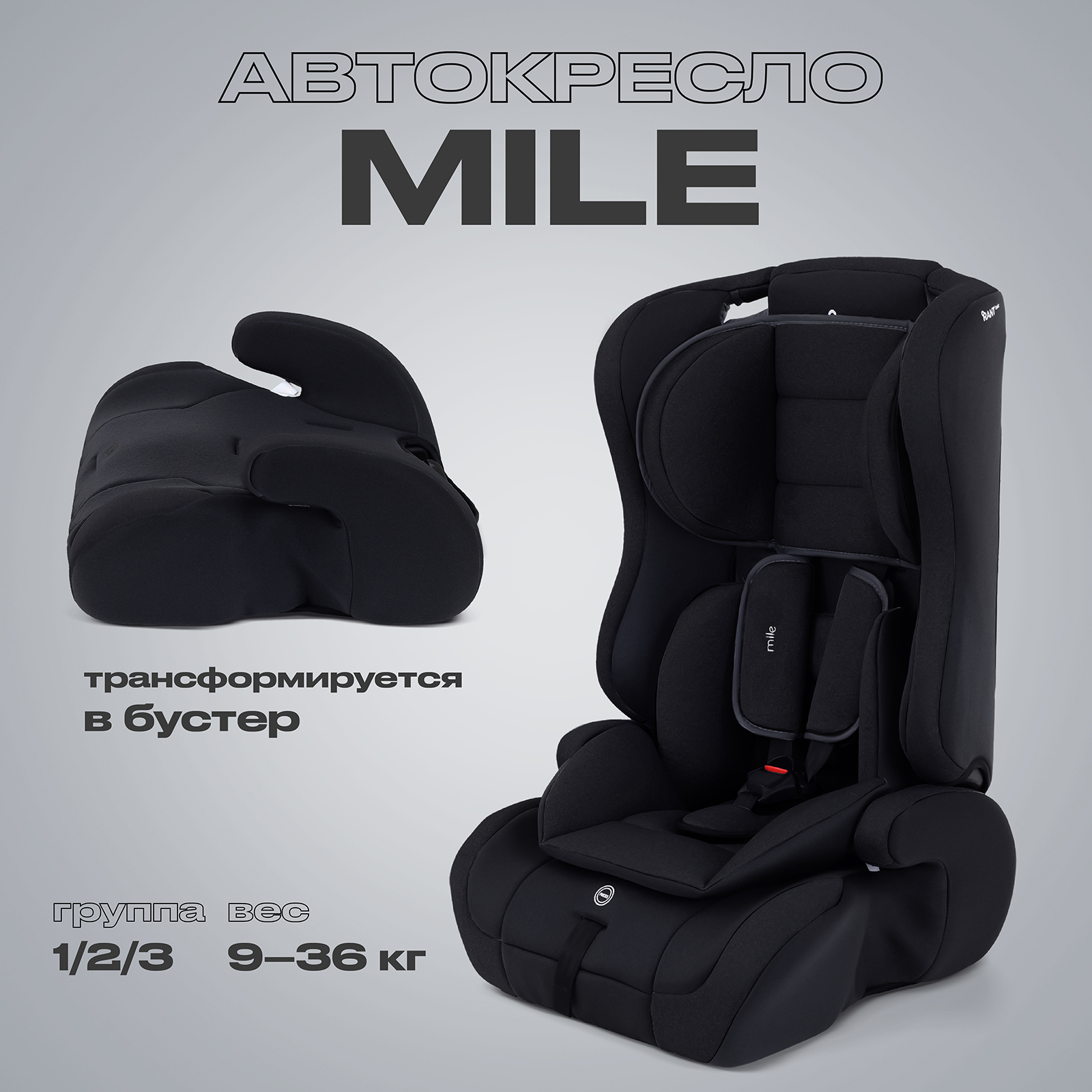 Автокресло Rant Basic Basic Grey 1/2/3 (9-36 кг) - фото 1