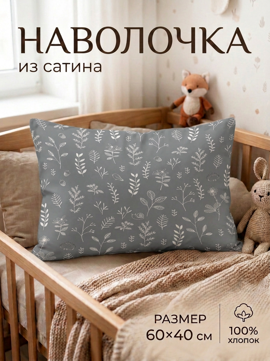 Наволочка Мягкий Кролик Ботаника на сером 40 x 60 см - фото 1