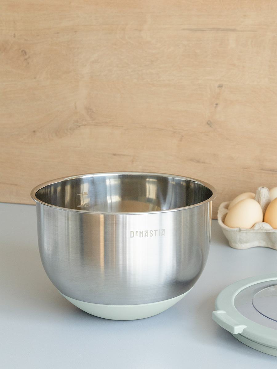 Миска DeNASTIA с прозрачной крышкой 1.5 л нерж.сталь ментол A000340 - фото 3