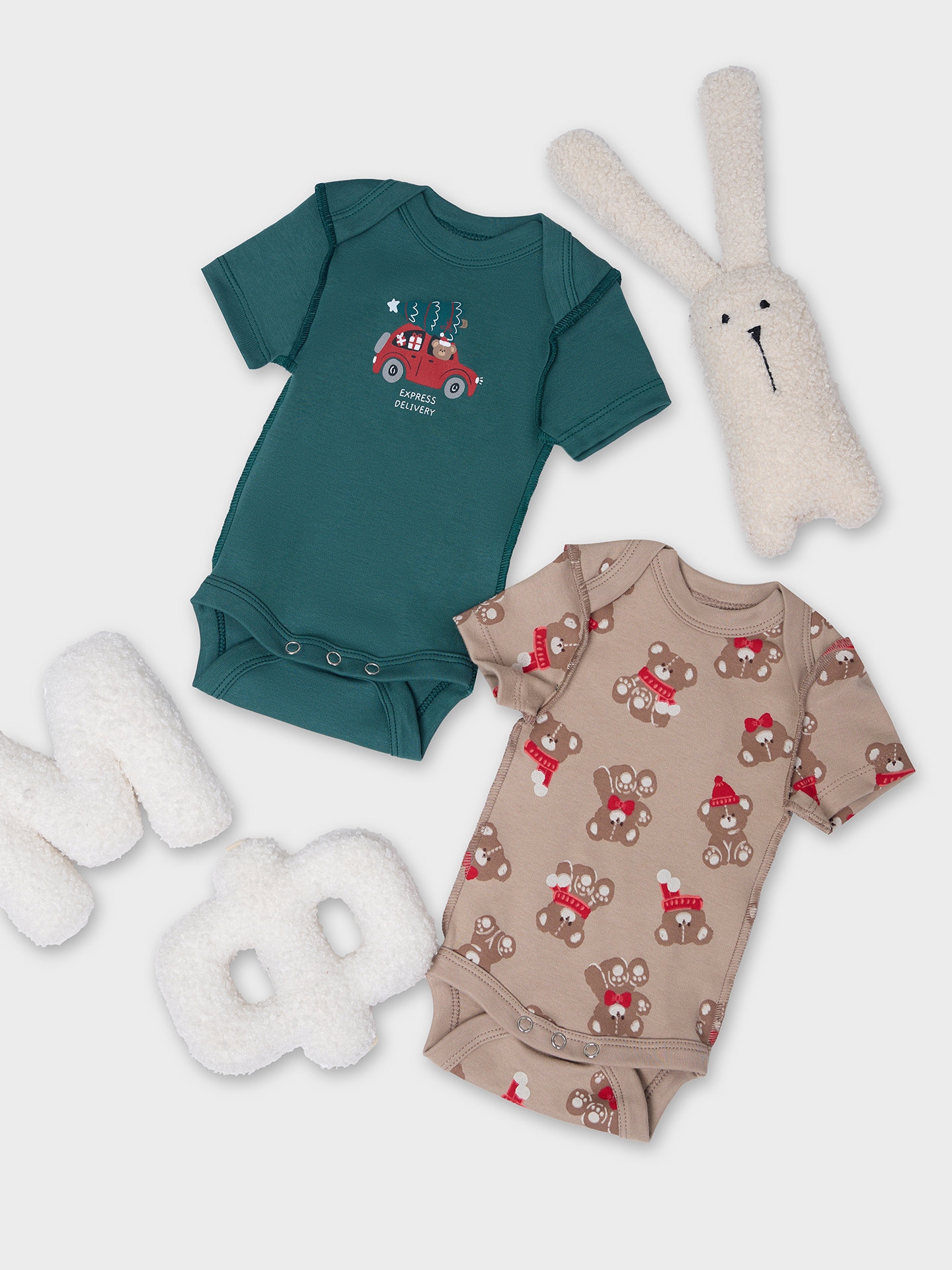 Боди 2 шт Mark Formelle (Марк Формэль) 13015-1-2/НГ мишутки на бежевом +изумруд - фото 1