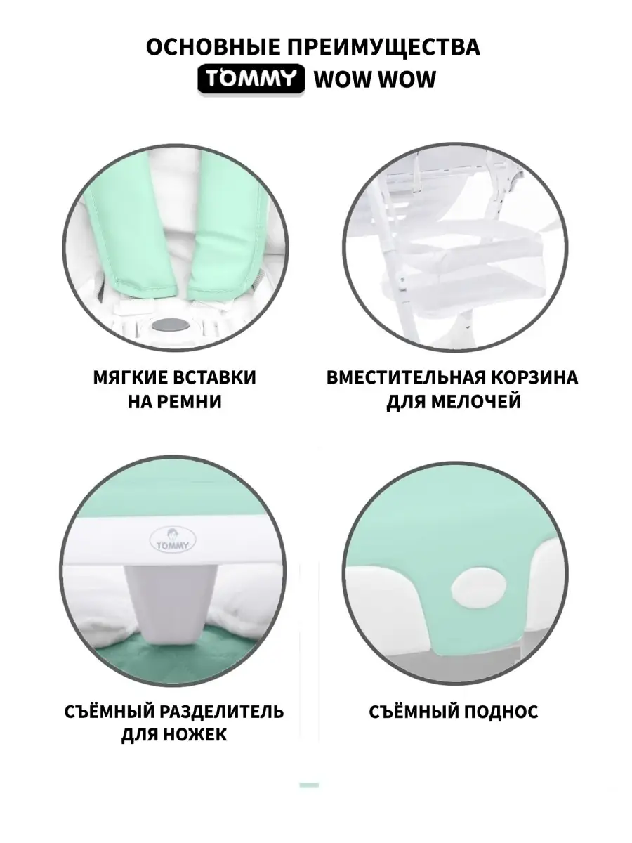 Стульчик для кормления TOMMY Wow wow бирюзовый - фото 3