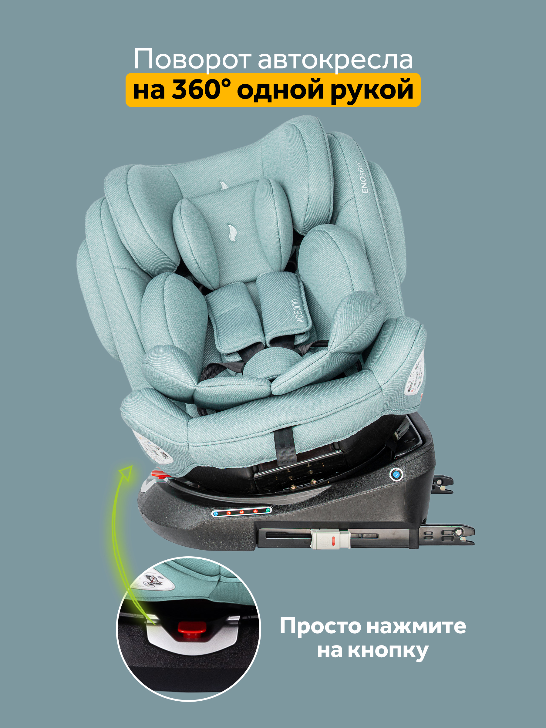 Автокресло Osann Eno 360 Sky 0-36 кг Isofix 0+/1/2/3 (0-36 кг) бирюзовый - фото 4