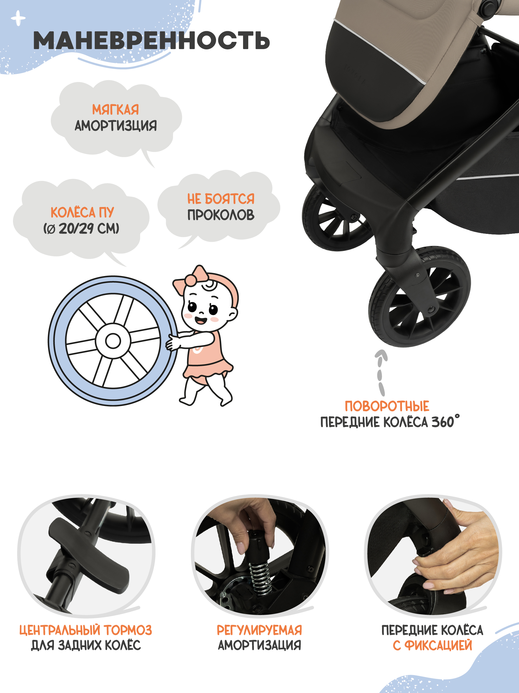 Коляска прогулочная JOVOLA LYRA бежевый - фото 10