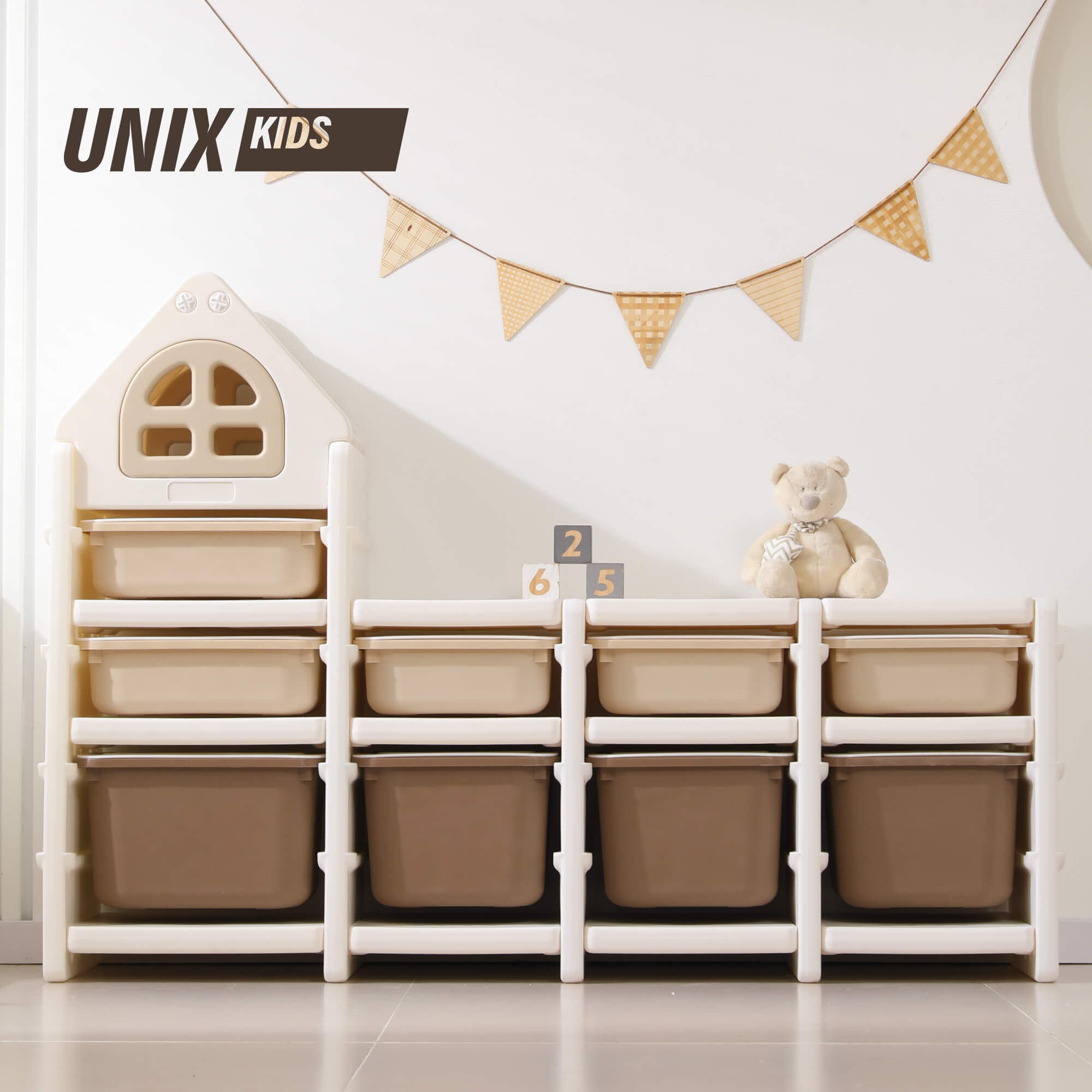 Стеллаж для игрушек UNIX Kids Camel 9 ящиков напольный с корзинами пластиковый в детскую комнату - фото 1