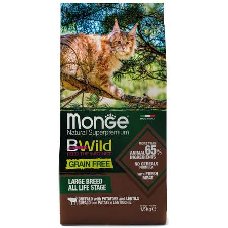 Корм для кошек MONGE BWild Grain free крупных пород из мяса буйвола 1.5кг