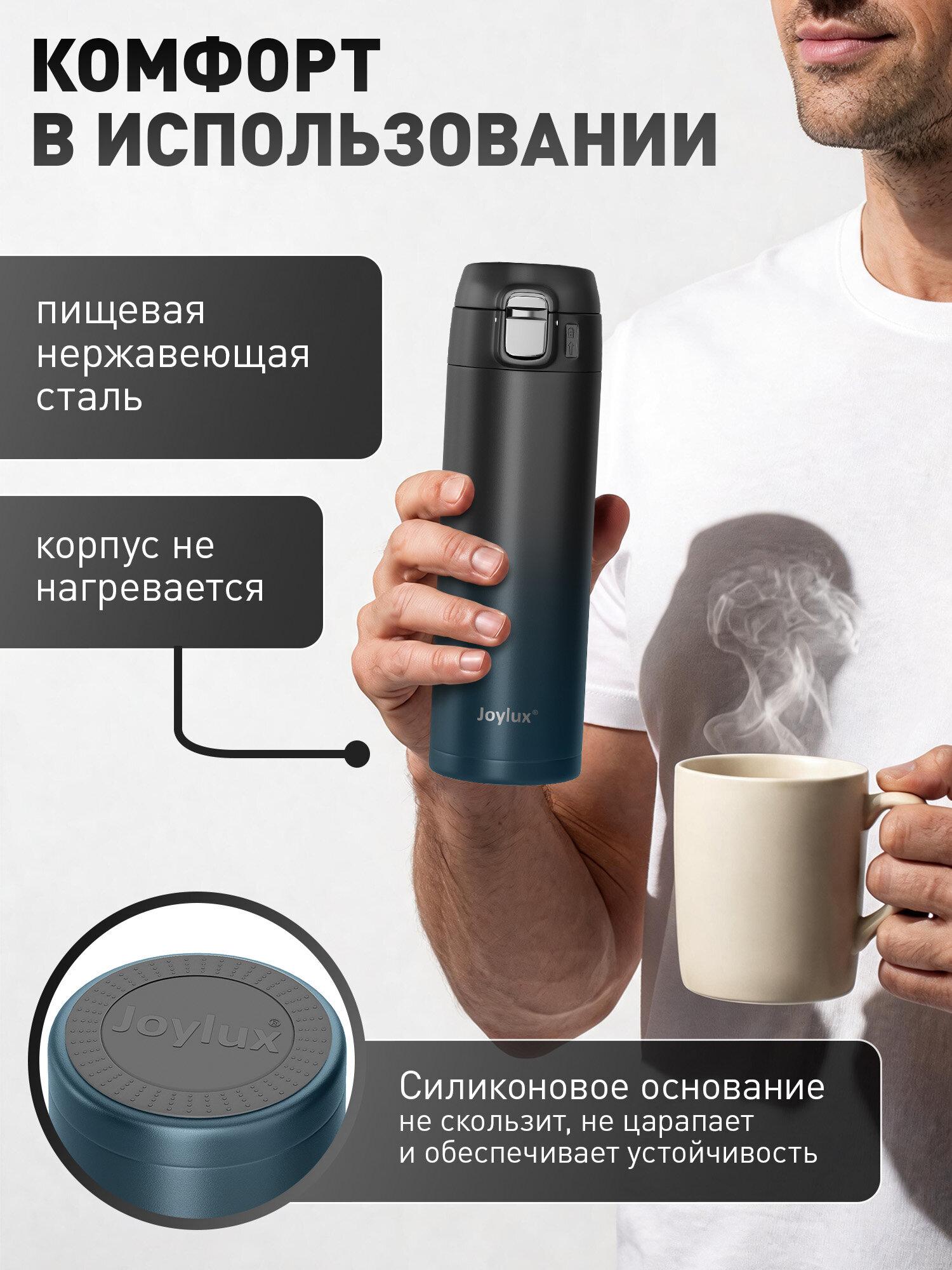 Термокружка Joylux автомобильная 420 мл для кофе и чая - фото 5