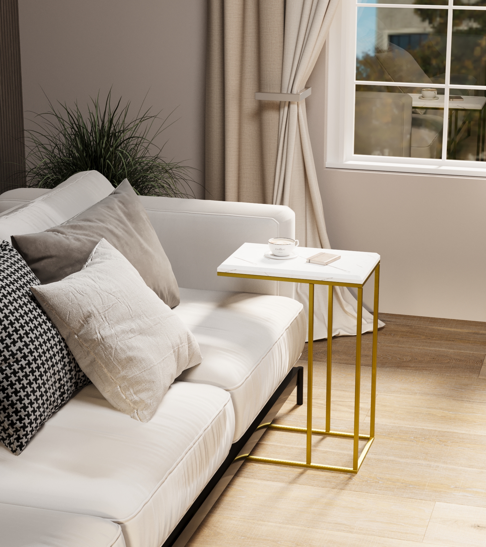 Стол придиванный КАЛИФОРНИЯ МЕБЕЛЬ Агами Голд белый мрамор - фото 7