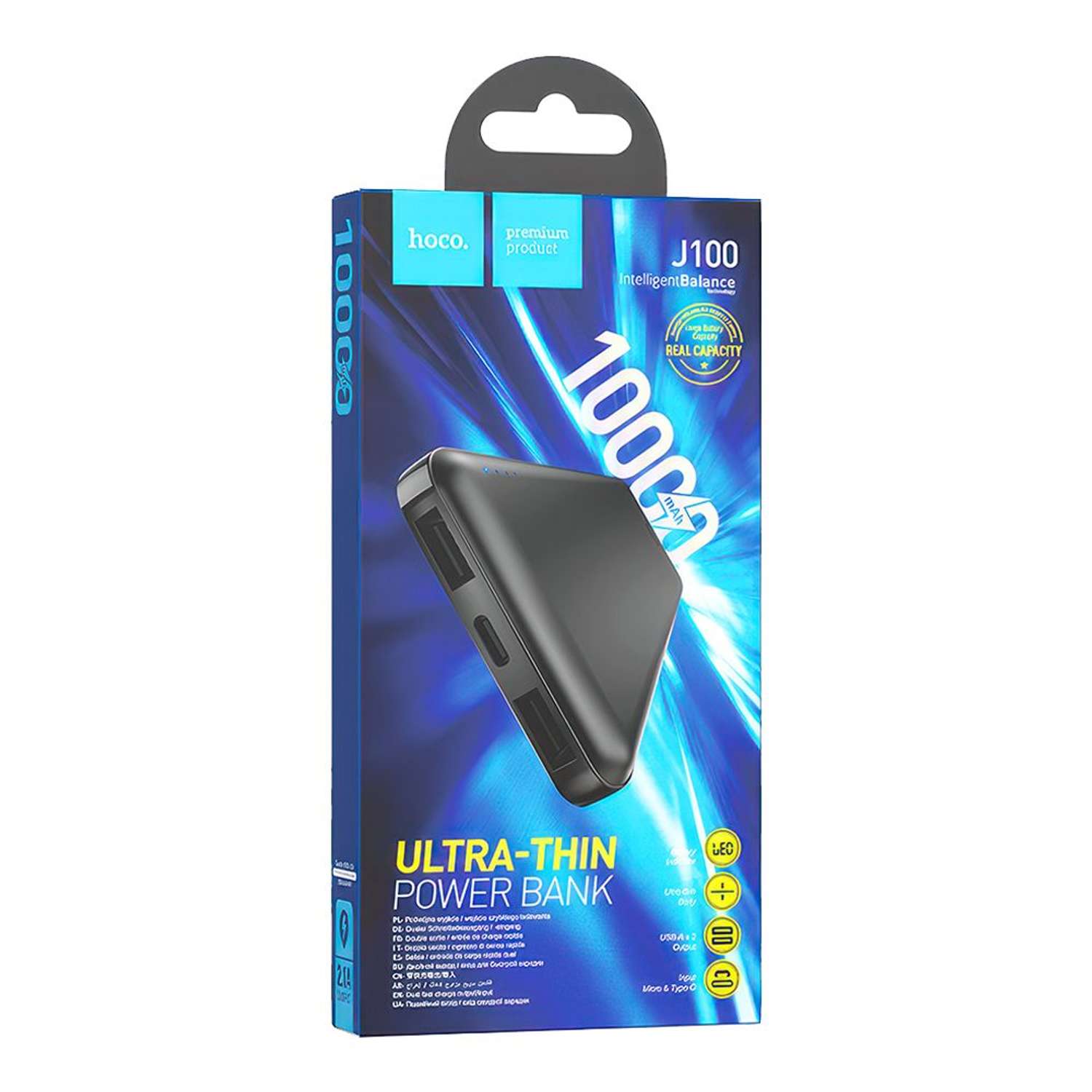 Внешний АКБ hoco J100 High-ranking 10000mAh 2xUSB 1xUSB-C 2.1А Li-Pol черный - фото 3