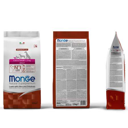 Корм для собак MONGE Speciality Extra Small миниатюрных пород ягненок с рисом и картофелем 2.5кг