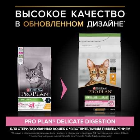 Корм сухой для кошек PRO PLAN 1.5кг с курицей при стерилизации и кастрации c чувствительным пищеварением