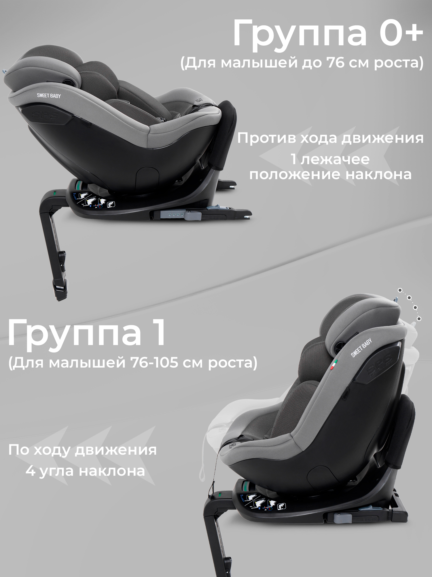 Автокресло Sweet Baby Odyssey B3 i-Size Dark Grey Isofix 0+/1 (0-18 кг) серый - фото 8