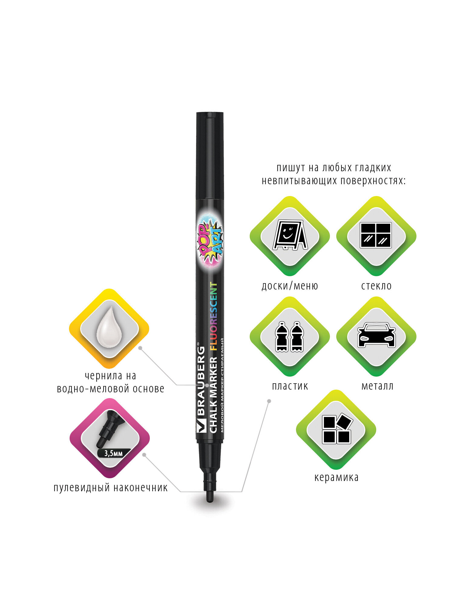 Маркеры Brauberg меловые 1 шт. - фото 2