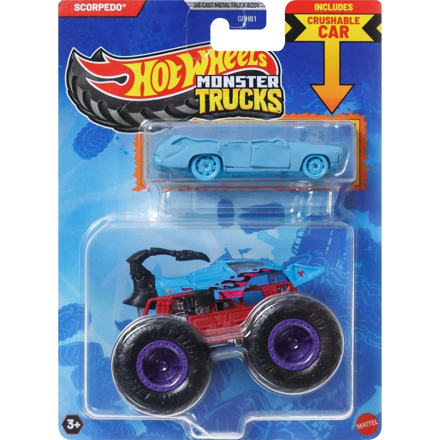 Монстр-трак Hot Wheels Monster Truck Scorpedo 1:64 голубой GRH81 - фото 1